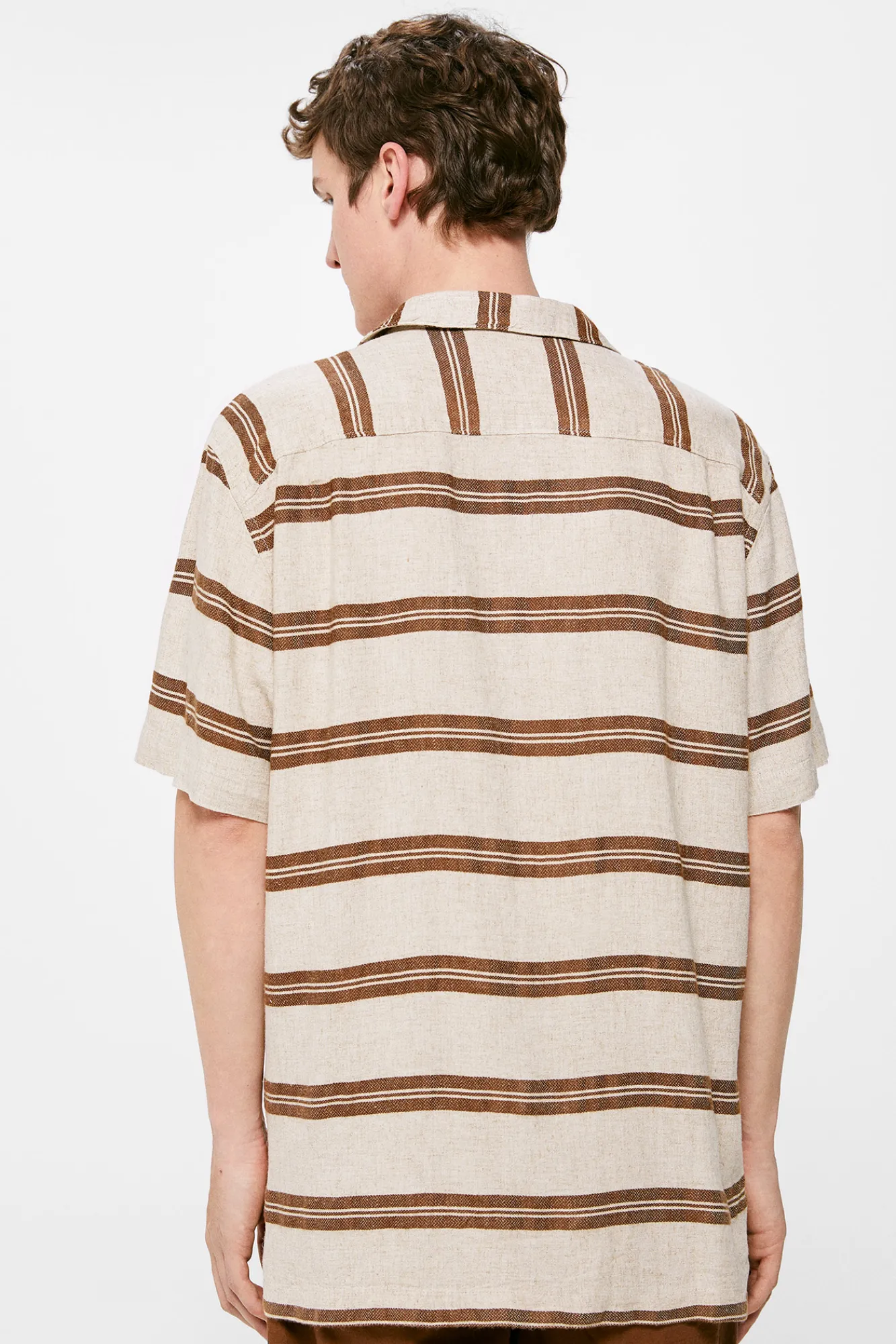 * Camisa Lino Rayas Beige Medio Outlet