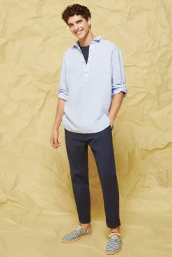 * Camisa Lino Rayas Azul Claro Clearance