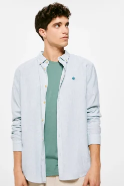 * Camisa Lino Rayas Azul Clearance