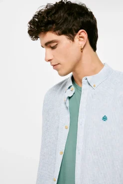 * Camisa Lino Rayas Azul Clearance