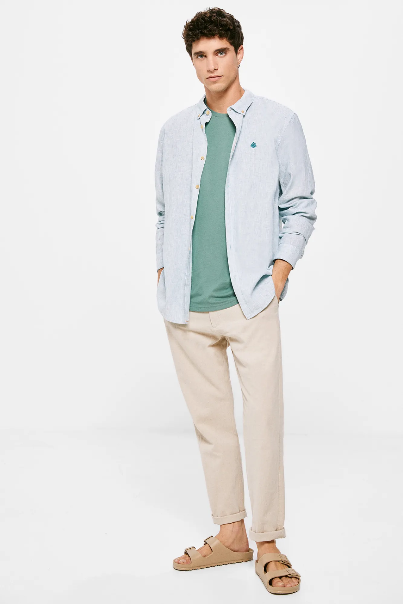 * Camisa Lino Rayas Azul Clearance