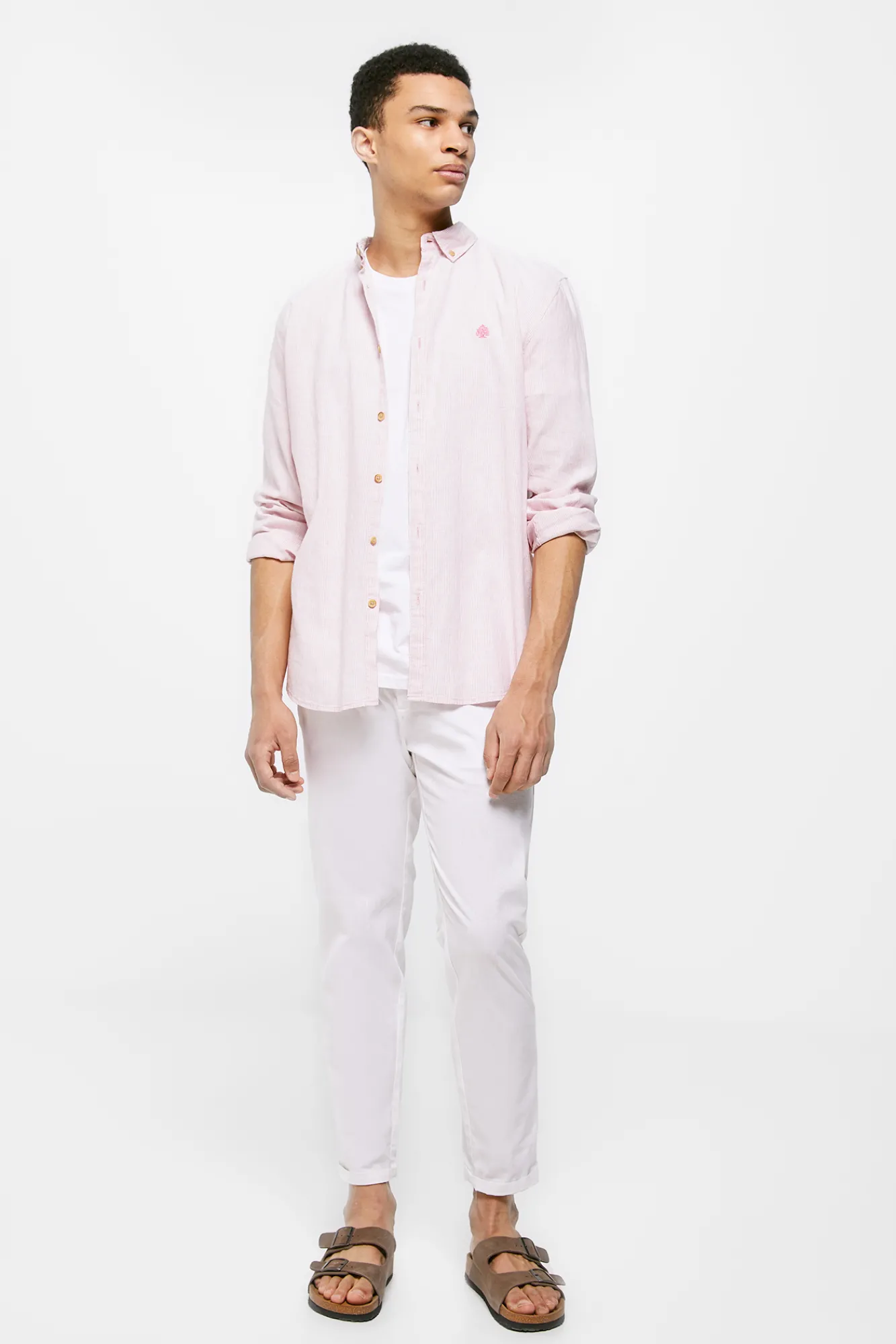 * Camisa Lino Rayas Rosa Discount