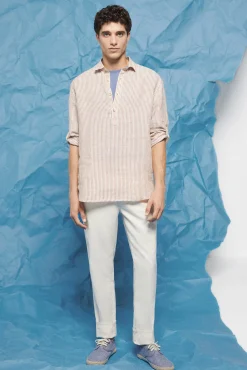 * Camisa Lino Rayas Marron Medio Sale