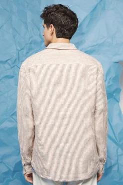 * Camisa Lino Rayas Marron Medio Sale