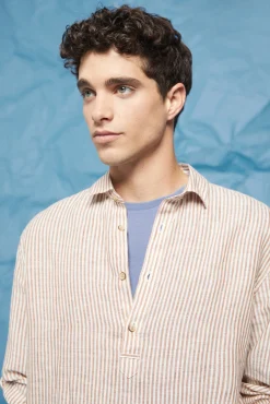 * Camisa Lino Rayas Marron Medio Sale