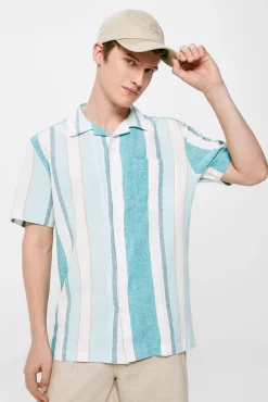 * Camisa Lino Rayas Turquesa New