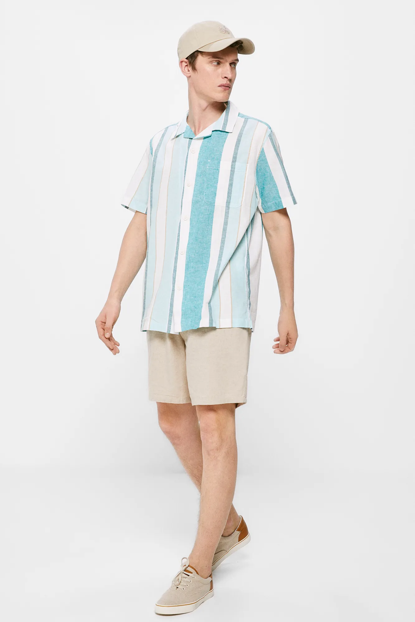 * Camisa Lino Rayas Turquesa New