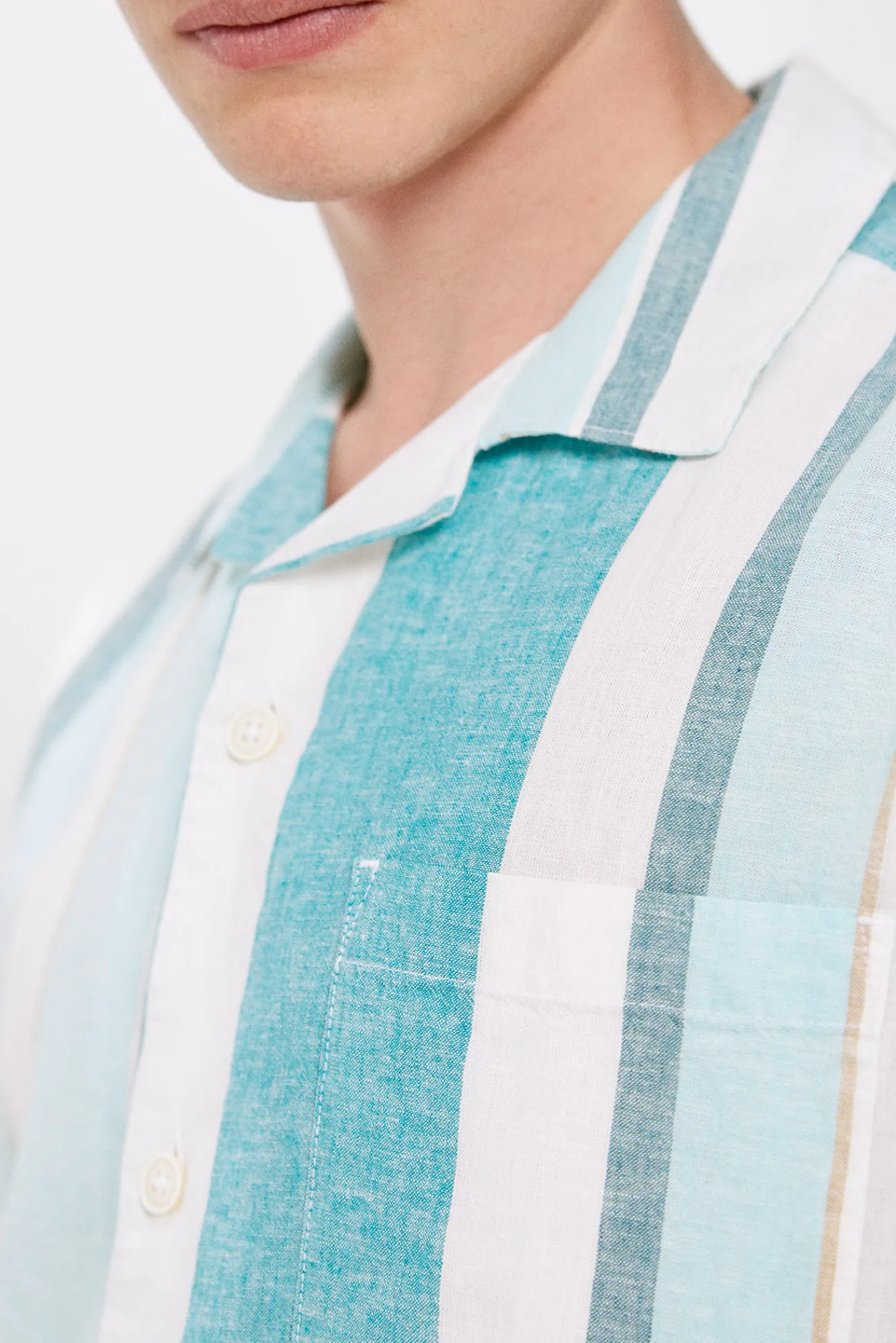 * Camisa Lino Rayas Turquesa New