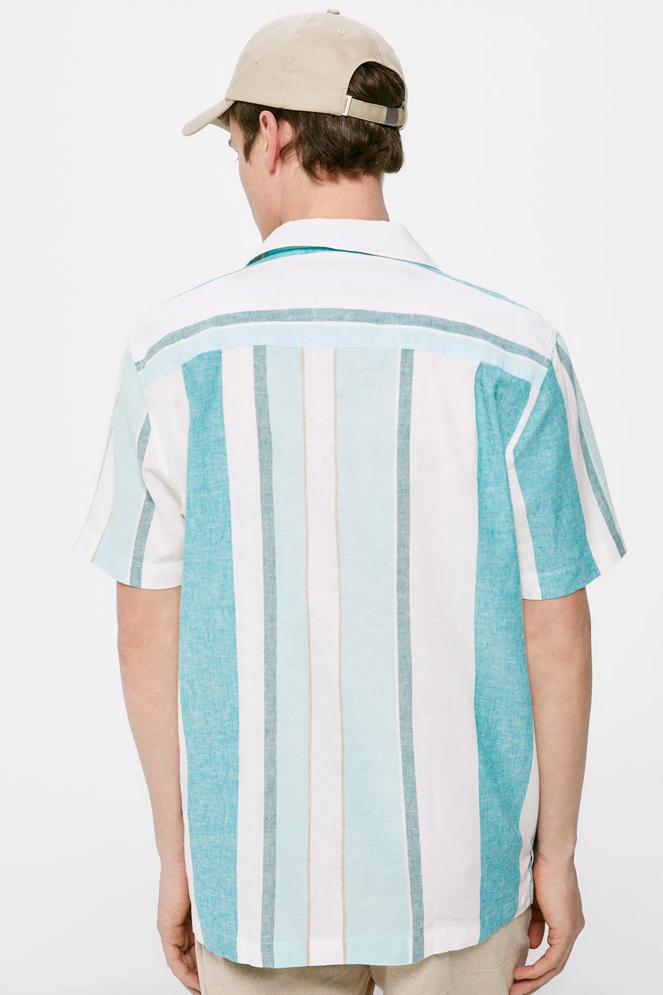 * Camisa Lino Rayas Turquesa New