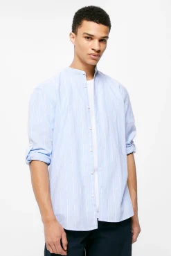 * Camisa Lino Rayas Azul Claro Hot