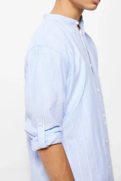 * Camisa Lino Rayas Azul Claro Hot