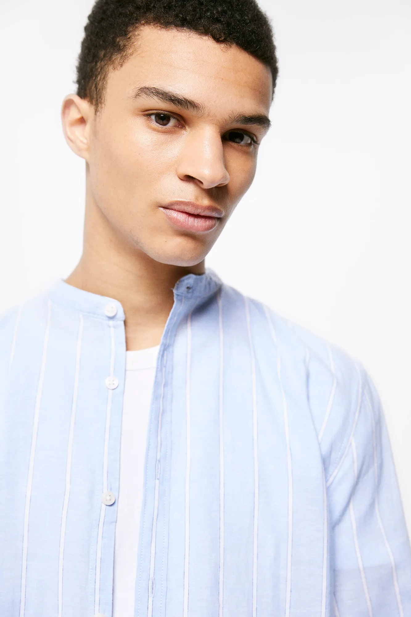 * Camisa Lino Rayas Azul Claro Hot