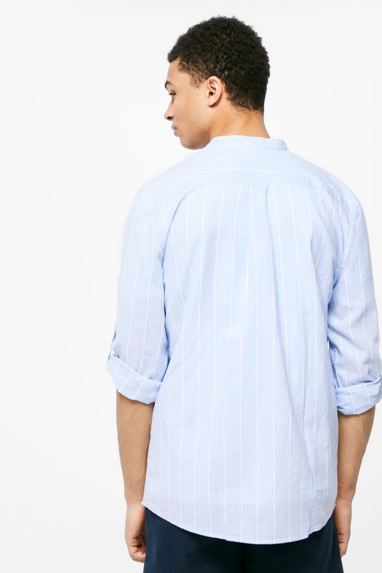 * Camisa Lino Rayas Azul Claro Hot