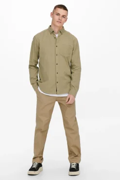 Only & Sons Camisa Lisa Bolsillo Marron Medio Discount