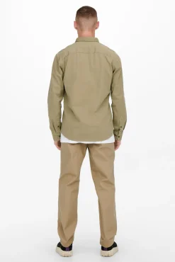 Only & Sons Camisa Lisa Bolsillo Marron Medio Discount