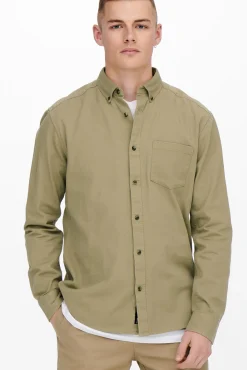 Only & Sons Camisa Lisa Bolsillo Marron Medio Discount