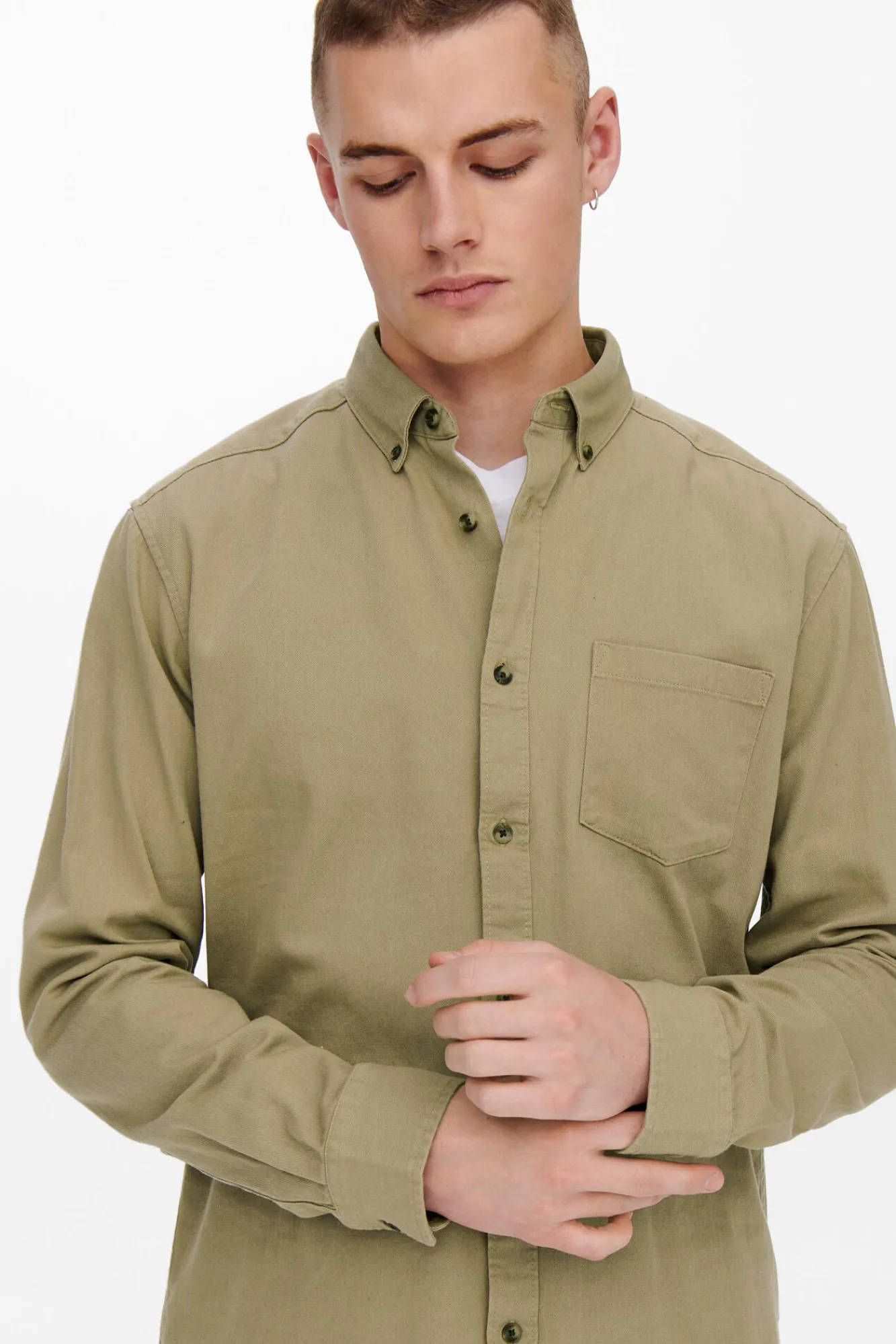 Only & Sons Camisa Lisa Bolsillo Marron Medio Discount