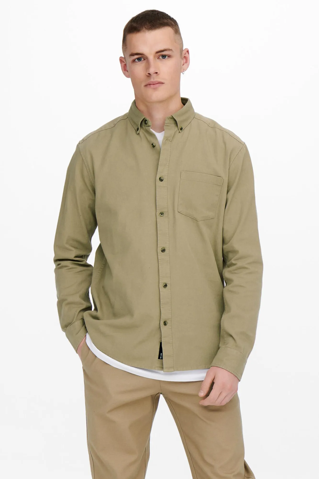 Only & Sons Camisa Lisa Bolsillo Marron Medio Discount