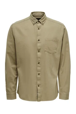 Only & Sons Camisa Lisa Bolsillo Marron Medio Discount