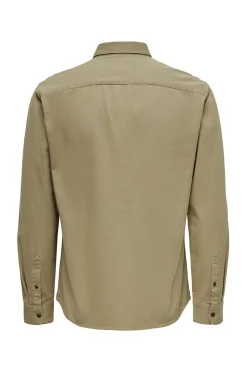 Only & Sons Camisa Lisa Bolsillo Marron Medio Discount