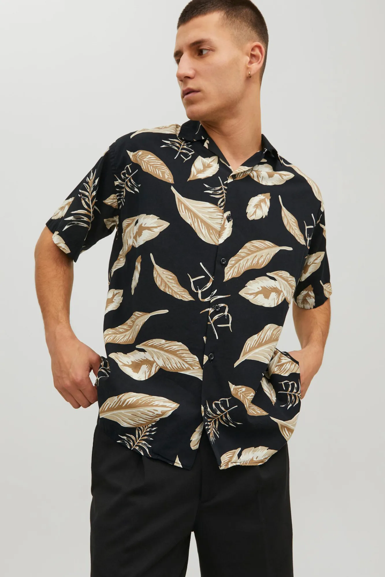 Jack & Jones Camisa Manga Corta Estampada Negro Best