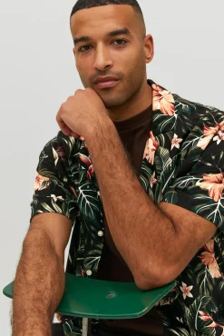 Jack & Jones Camisa Manga Corta Print Floral Negro Outlet