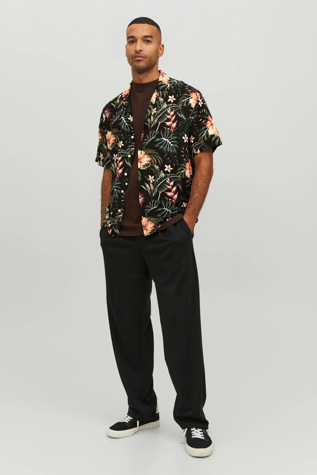 Jack & Jones Camisa Manga Corta Print Floral Negro Outlet