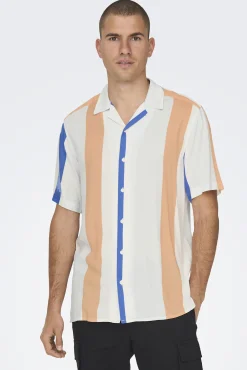Only & Sons Camisa Manga Corta Rayas Rojo New
