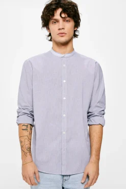 * Camisa Microraya Mao Azul Medio Online