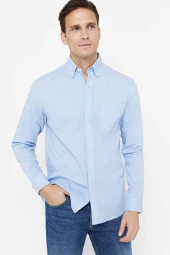 Cortefiel Camisa Microvichy Facil Plancha Azul