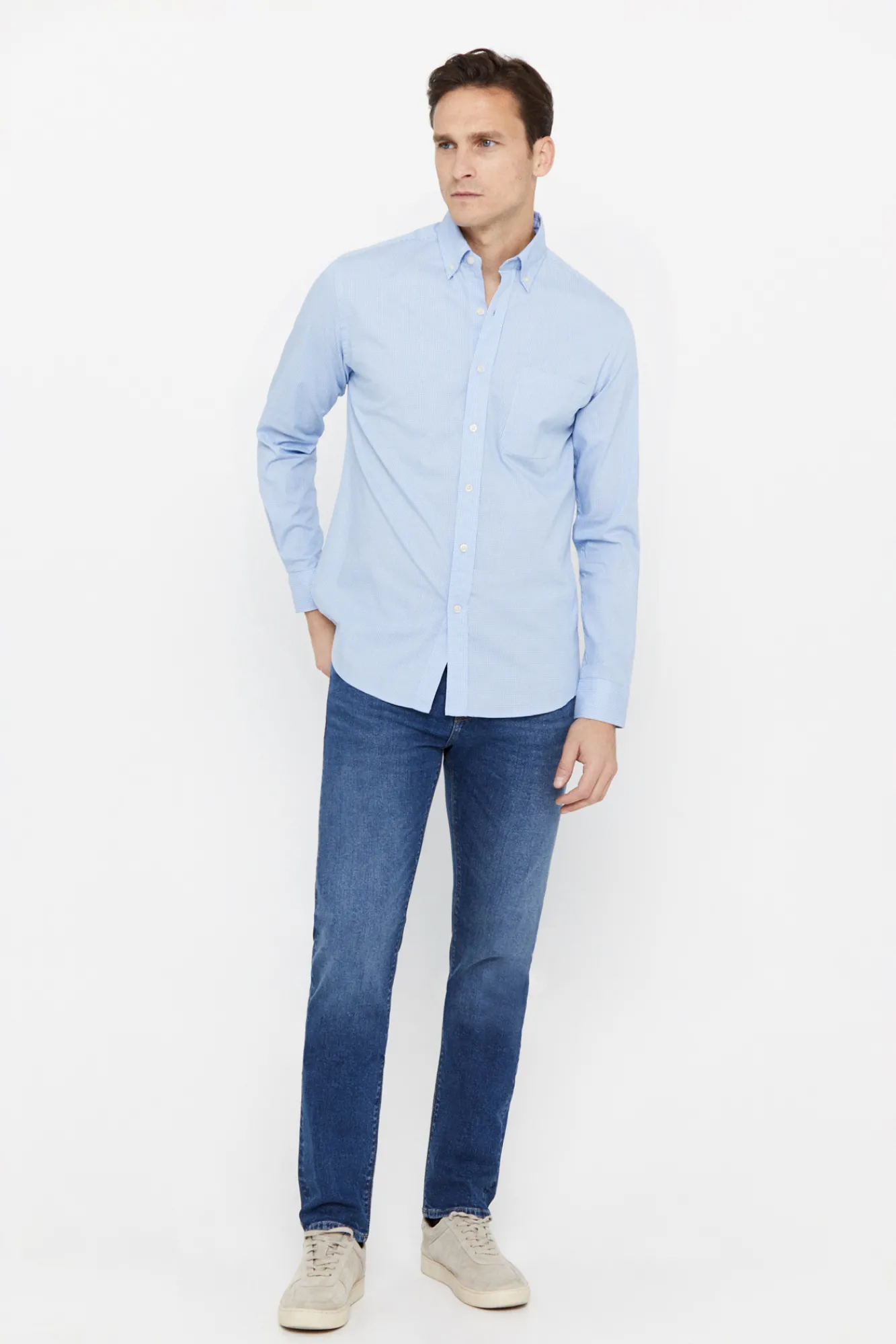Cortefiel Camisa Microvichy Facil Plancha Azul