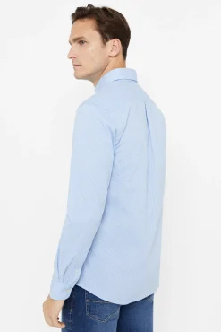 Cortefiel Camisa Microvichy Facil Plancha Azul