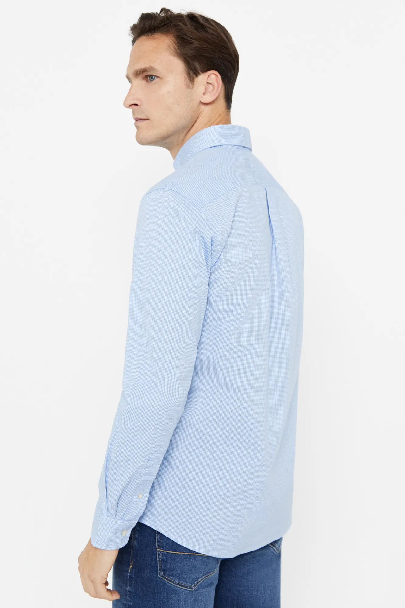 Cortefiel Camisa Microvichy Facil Plancha Azul