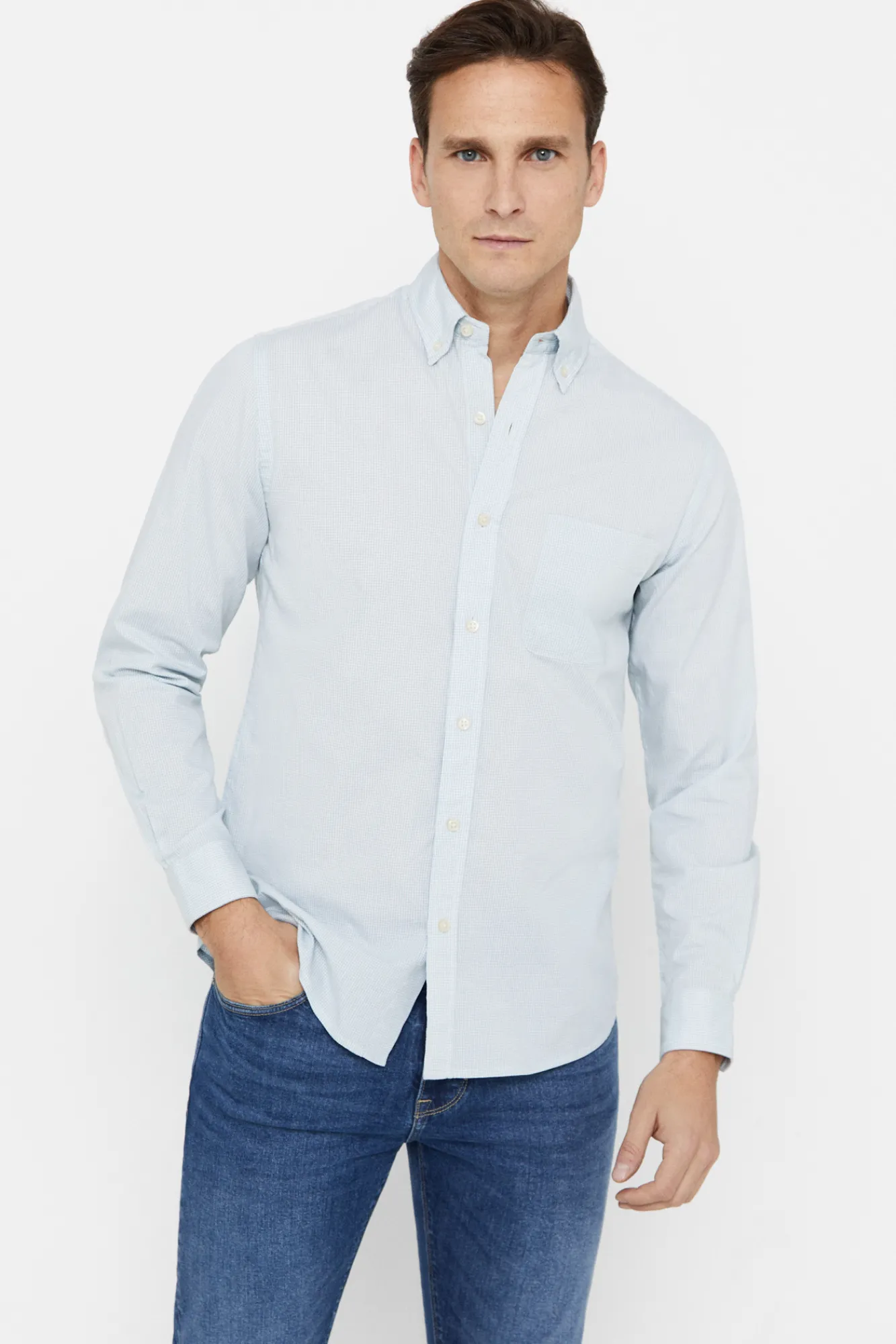 Cortefiel Camisa Microvichy Facil Plancha Verde Discount
