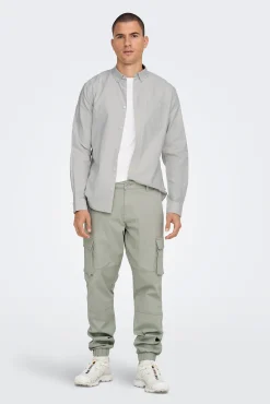 Only & Sons Camisa Oxford Gris Medio Clearance
