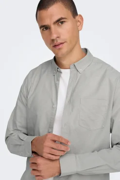 Only & Sons Camisa Oxford Gris Medio Clearance