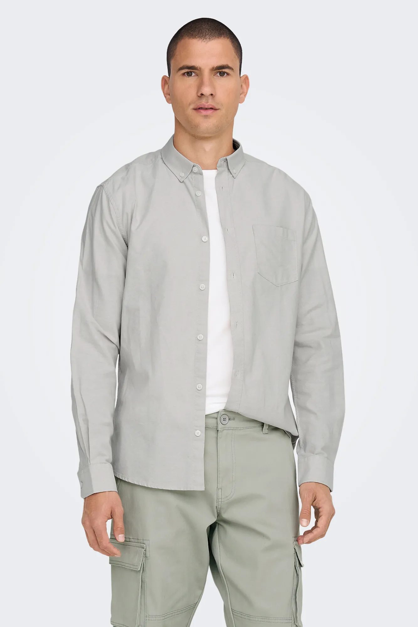 Only & Sons Camisa Oxford Gris Medio Clearance