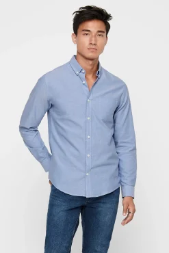 Only & Sons Camisa Oxford Azul Claro Discount