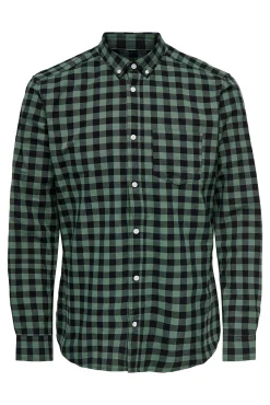 Only & Sons Camisa Oxford Cuadros Verde Clearance