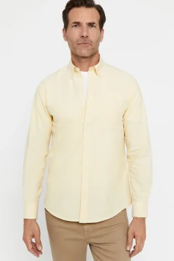 Cortefiel Camisa Oxford Liso Amarillo Online