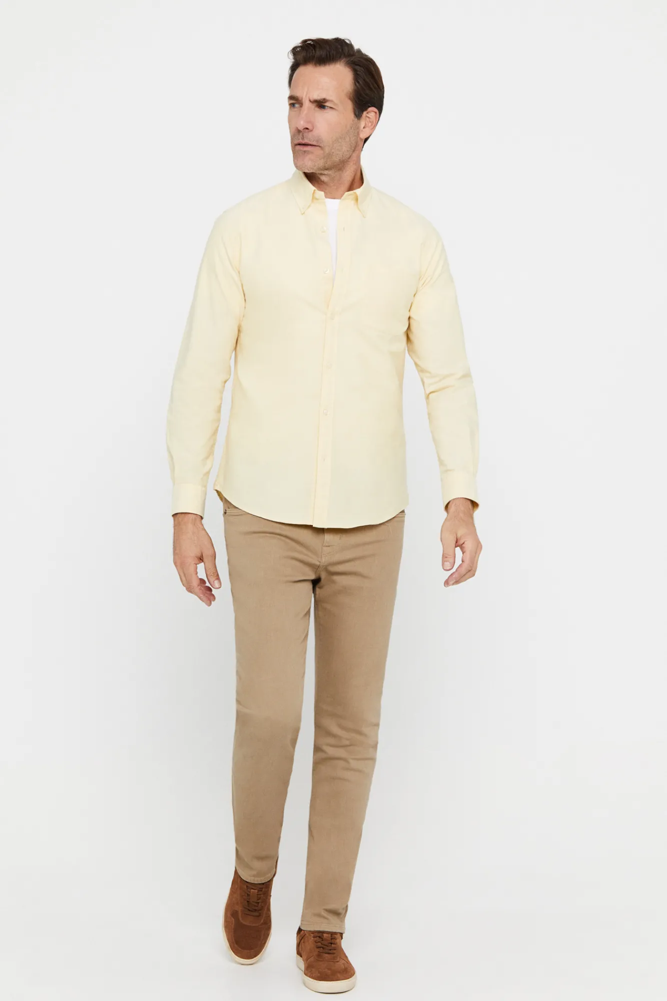 Cortefiel Camisa Oxford Liso Amarillo Online