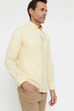 Cortefiel Camisa Oxford Liso Amarillo Online