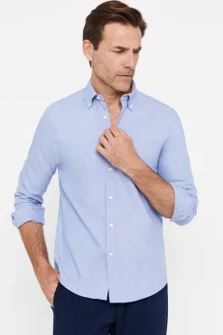 Cortefiel Camisa Oxford Liso Facil Plancha Azul Discount