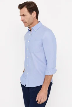 Cortefiel Camisa Oxford Liso Facil Plancha Azul Discount