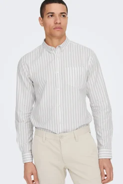 Only & Sons Camisa Oxford Rayas Marron Medio