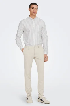 Only & Sons Camisa Oxford Rayas Marron Medio