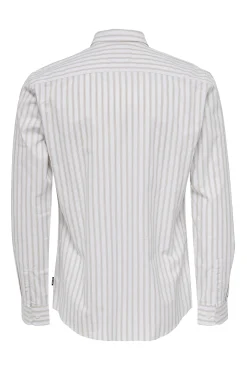 Only & Sons Camisa Oxford Rayas Marron Medio
