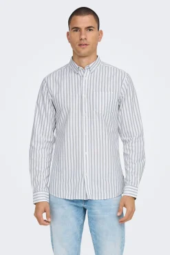 Only & Sons Camisa Oxford Rayas Verde Discount