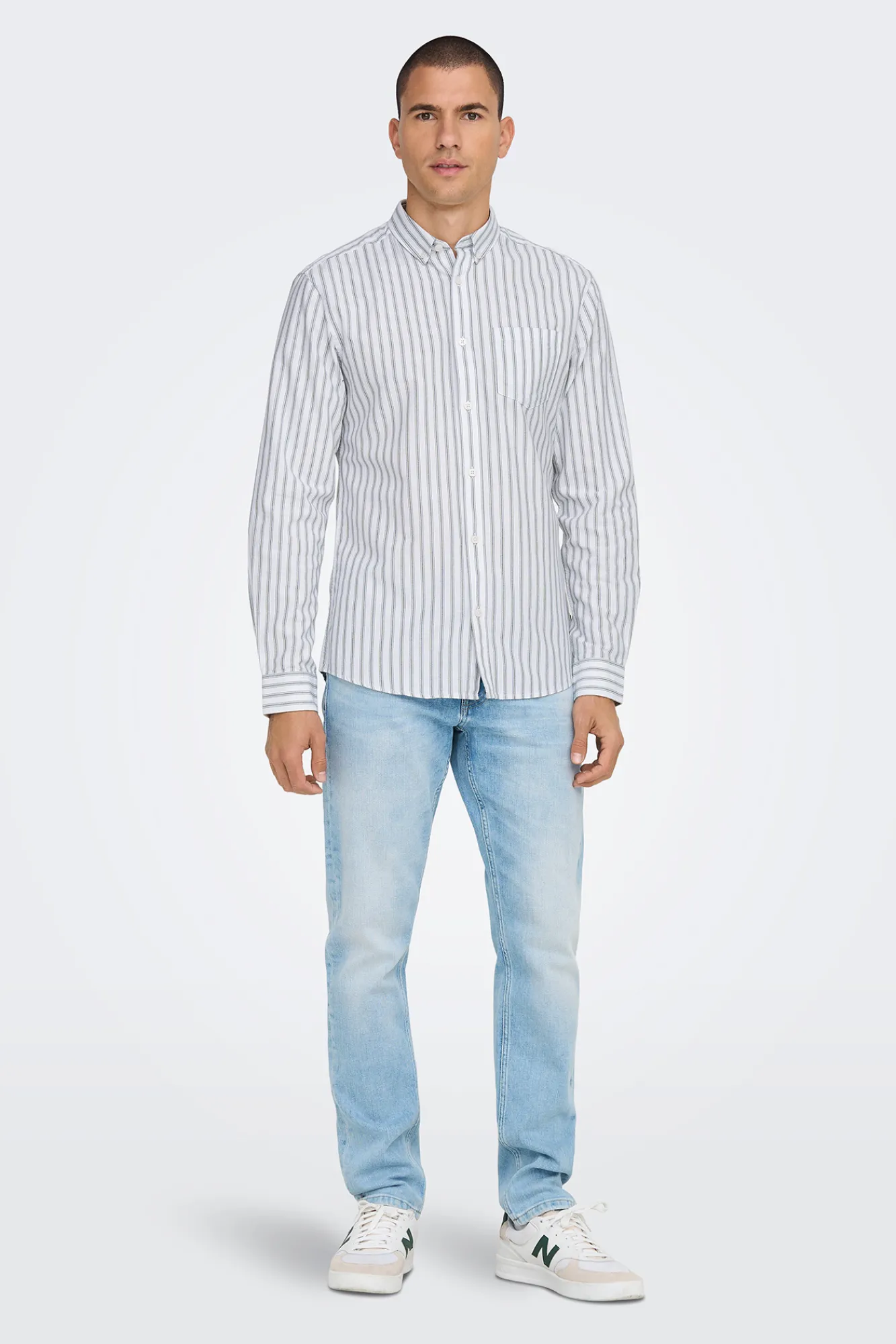 Only & Sons Camisa Oxford Rayas Verde Discount