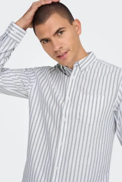 Only & Sons Camisa Oxford Rayas Verde Discount